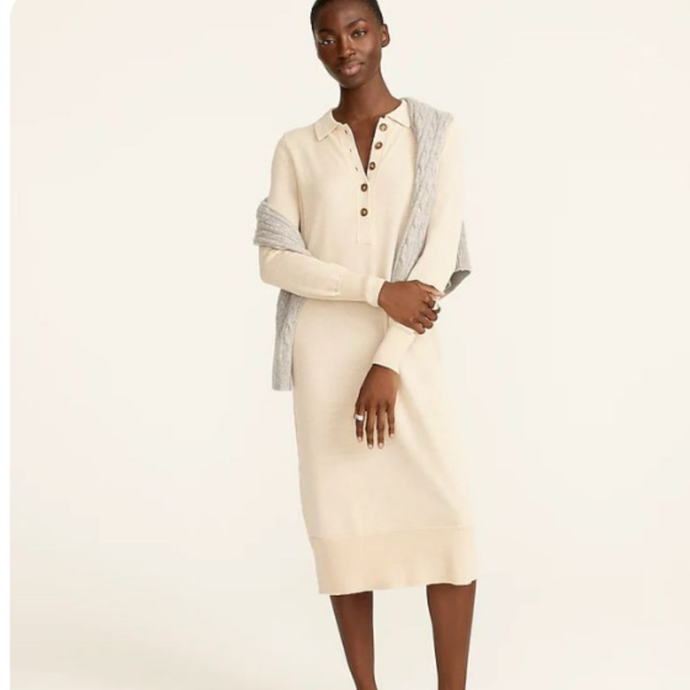 J. Crew Cream Polo Collar Long Sleeve Sweater Dress